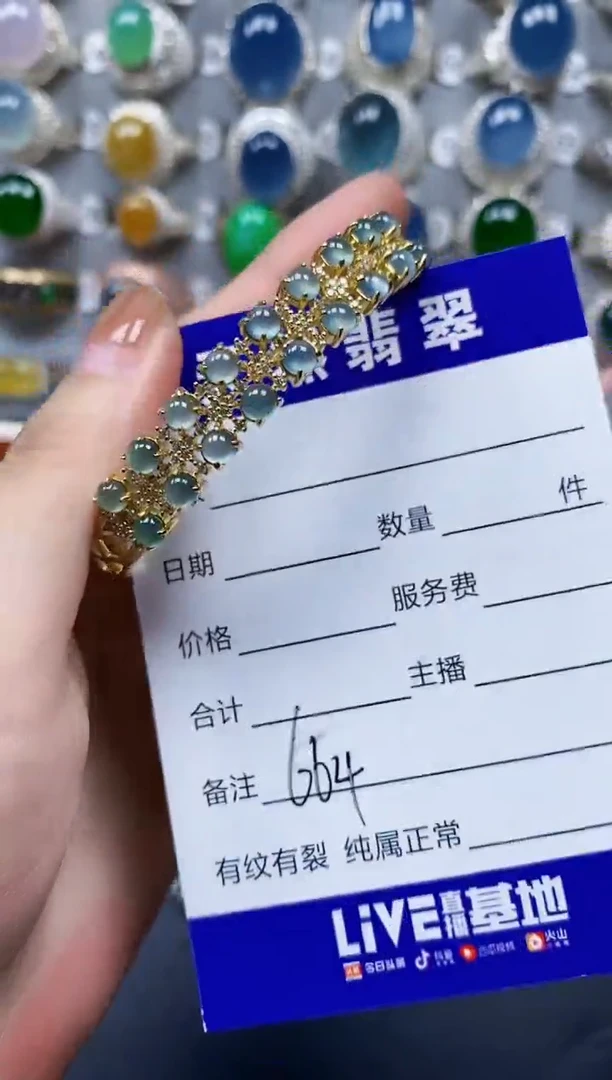 翡翠手镯银S925镶嵌0664