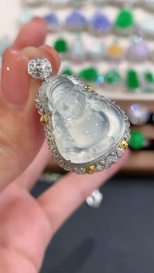 吊坠(不含链)18K金镶嵌翡翠q42