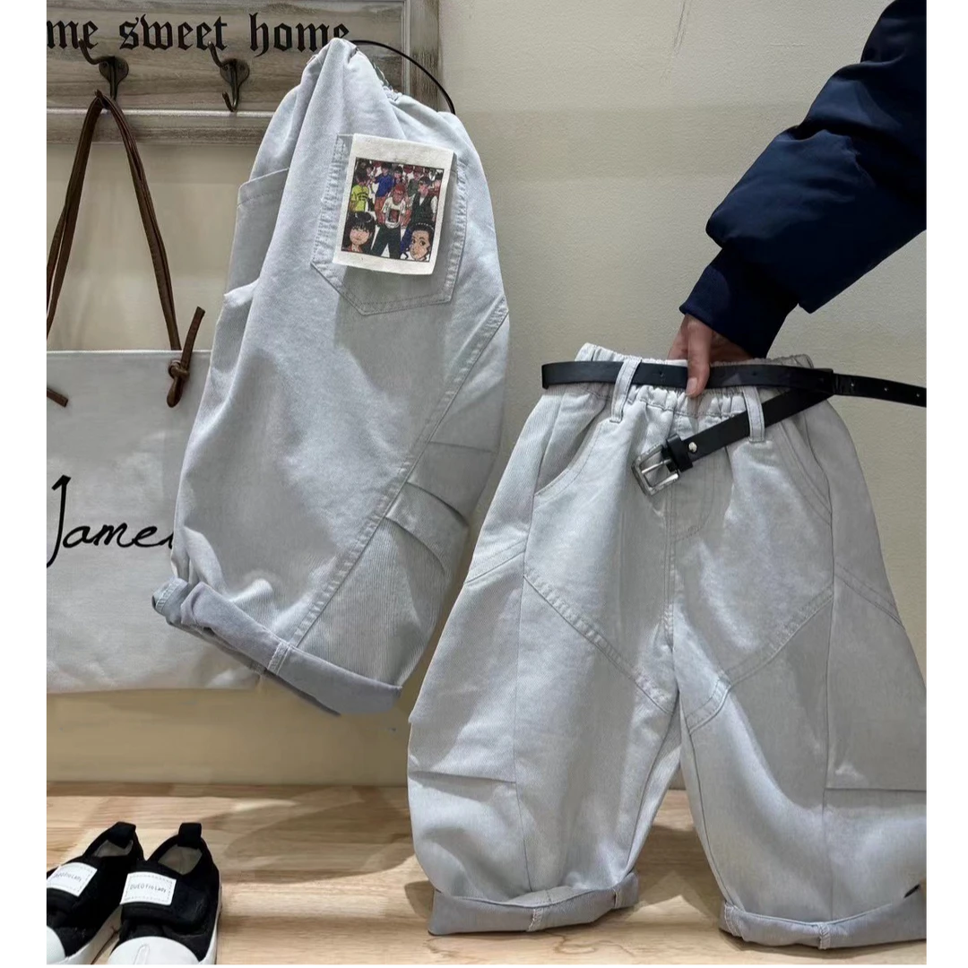 【灌篮棉布】2025秋薄款男女童百搭牛仔长裤