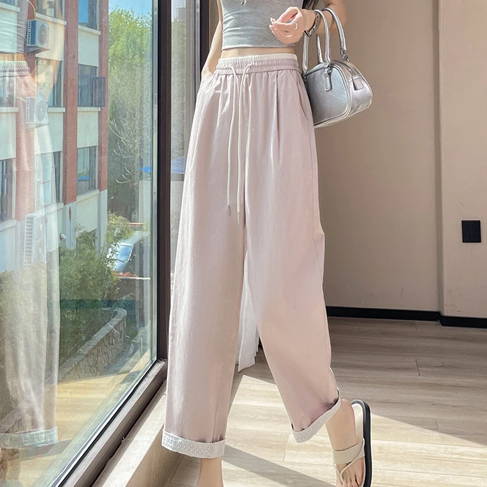 速干运动裤2025女款夏季新款薄款宽松牛仔裤直筒哈伦裤宽松休闲