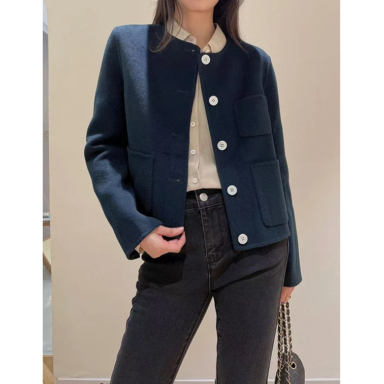 宝丫轻奢  T女式复古时髦宽松圆领双面呢短外套K980