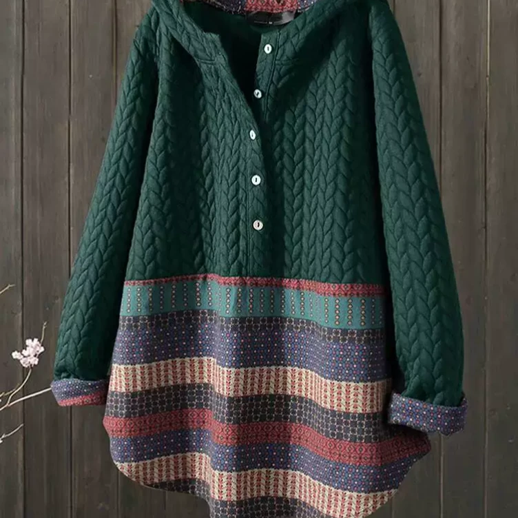 2792绿色色拼接民族风秋冬新款没吊牌外贸帽衫