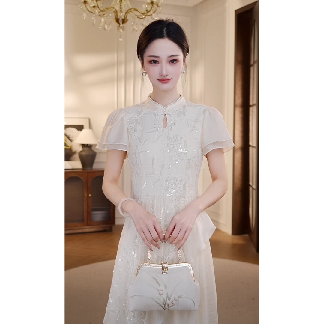 【双双&GERTCOREL】月华凝香 原创新中式刺绣高腰连衣裙 GC252L1060