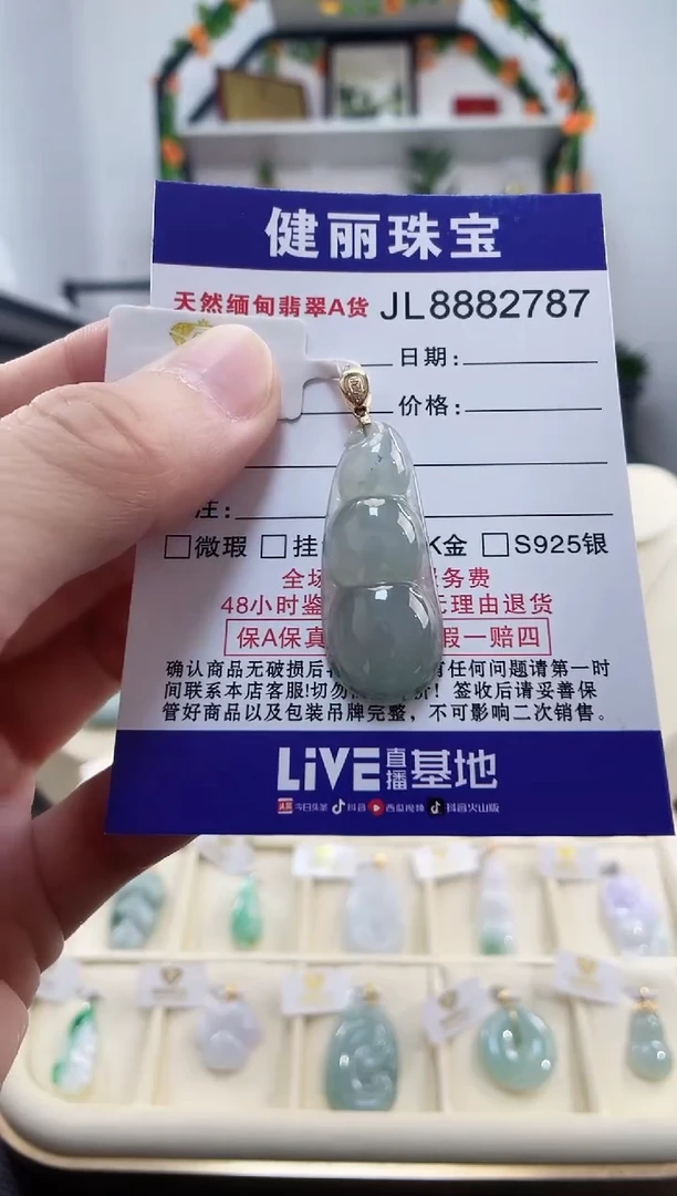 颈饰18K金镶嵌翡翠 天然缅甸翡翠 富贵豆(一物一证)+银链