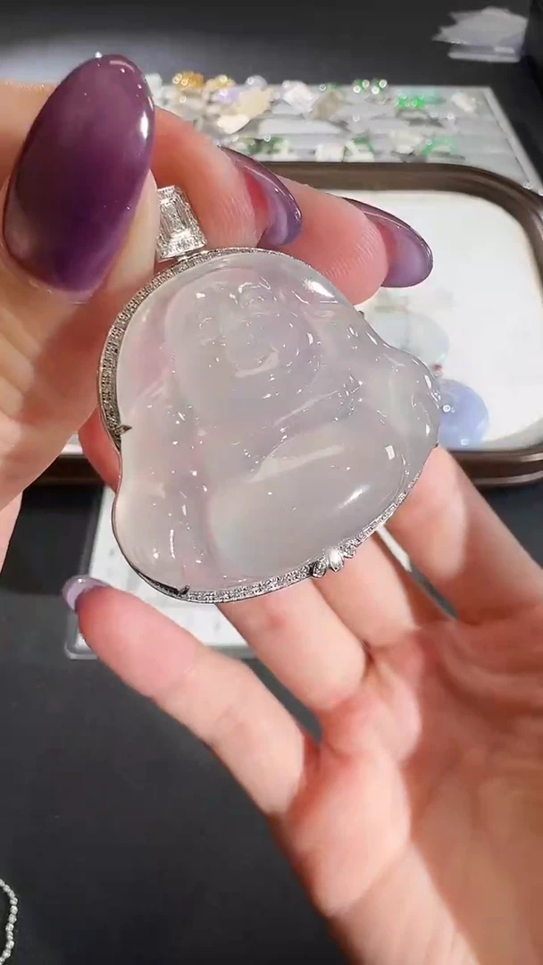 吊坠(不含链)18K金镶嵌翡翠【源头工厂】钻石镶嵌