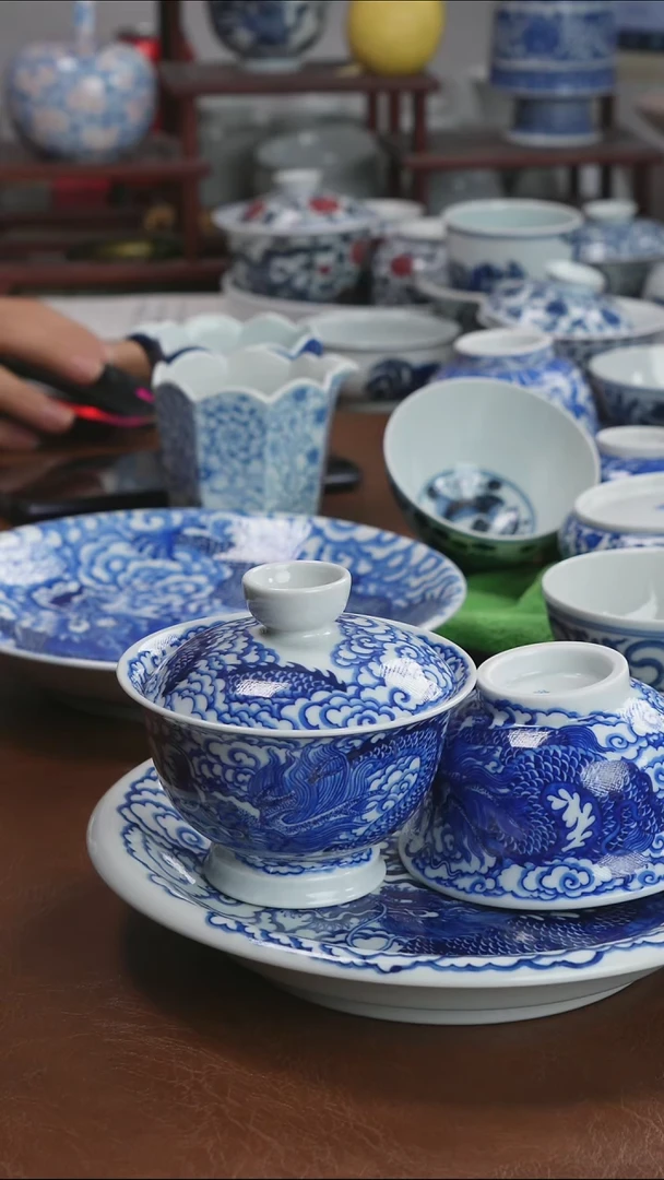景德镇高端茶器尖*鸡墨奈手绘茶器