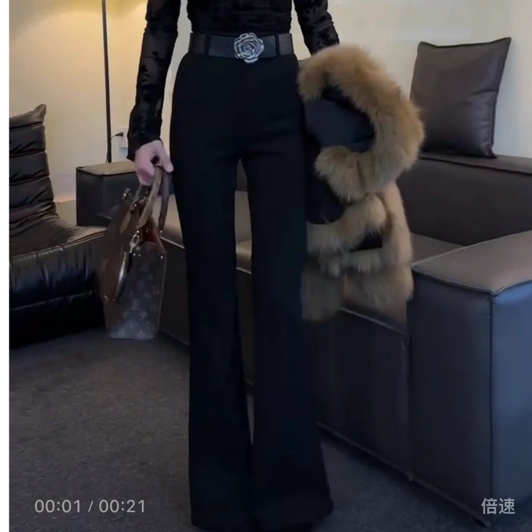 黑色微喇牛仔裤女2024冬季高腰显瘦气质百搭显瘦显腿长阔腿喇叭裤