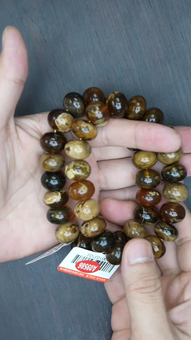 【闪购商品】琥珀裸石未镶嵌缅甸微瑕算盘珠手串多样性发其一