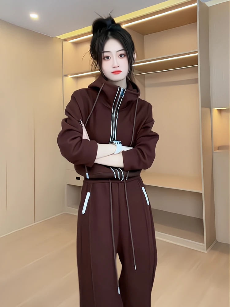 休闲运动套装女秋冬2025新款洋气减龄宽松高档阔腿裤两件套装女