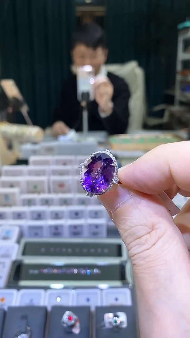 银S925镶嵌戒指水晶天然紫水晶