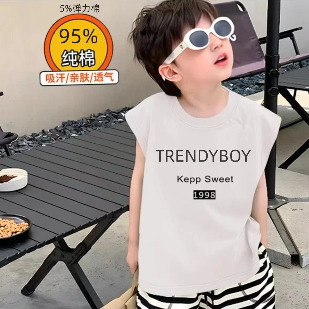 儿童夏季宽肩背心男女童帅气时尚休闲无袖T恤上衣