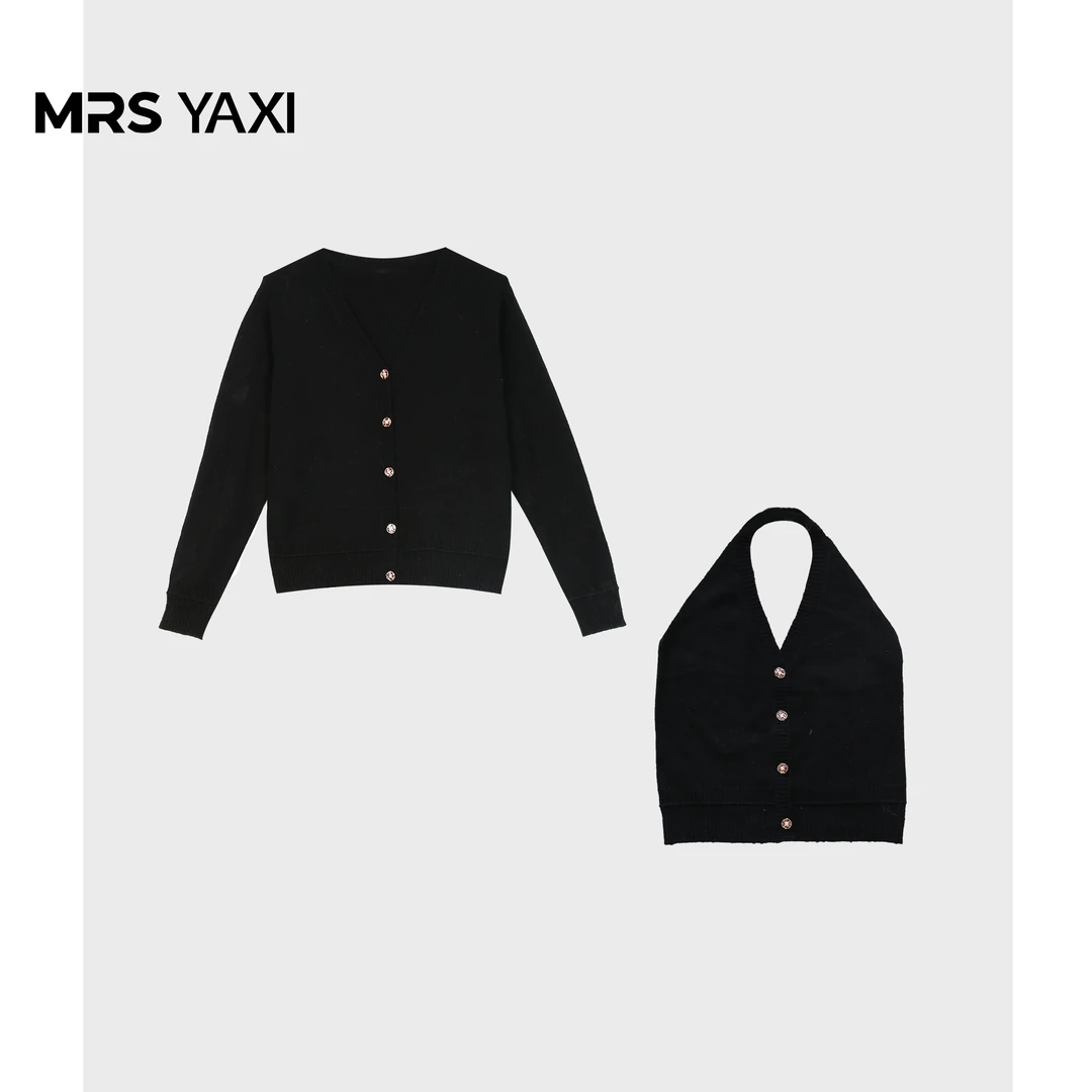 Mrsyaxi原创轻奢极简针织开衫背心两件套女YX5120512