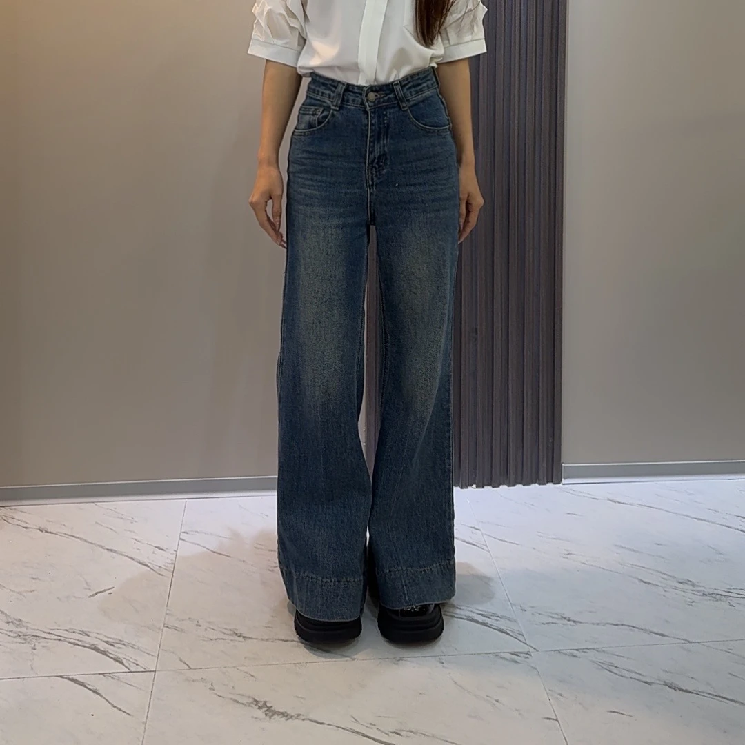 微喇牛仔女小个子春季新款高腰显高显瘦弹力宽松微喇裤8013