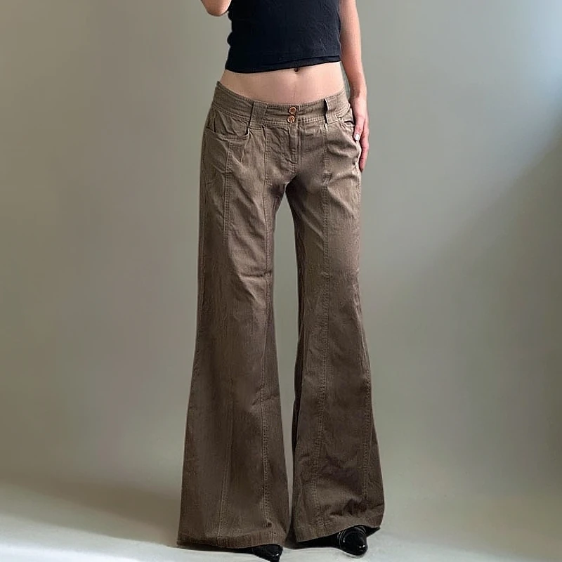 美拉德美式复古微喇低腰牛仔裤女辣妹分割显瘦显腿长休闲长裤裤子