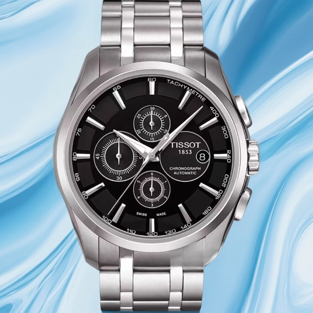 99新 Tissot/天梭 库图计时T035/43MM机械/黑盘男表/时尚经典