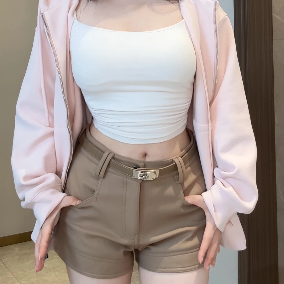 TSmall/什么都好搭/小个子自制百搭舒适咖色腰带短裤