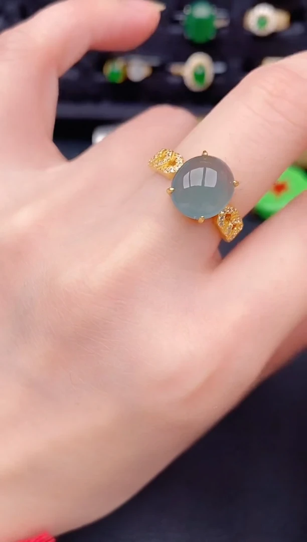 银S925镶嵌戒指翡翠天然a货翡翠357