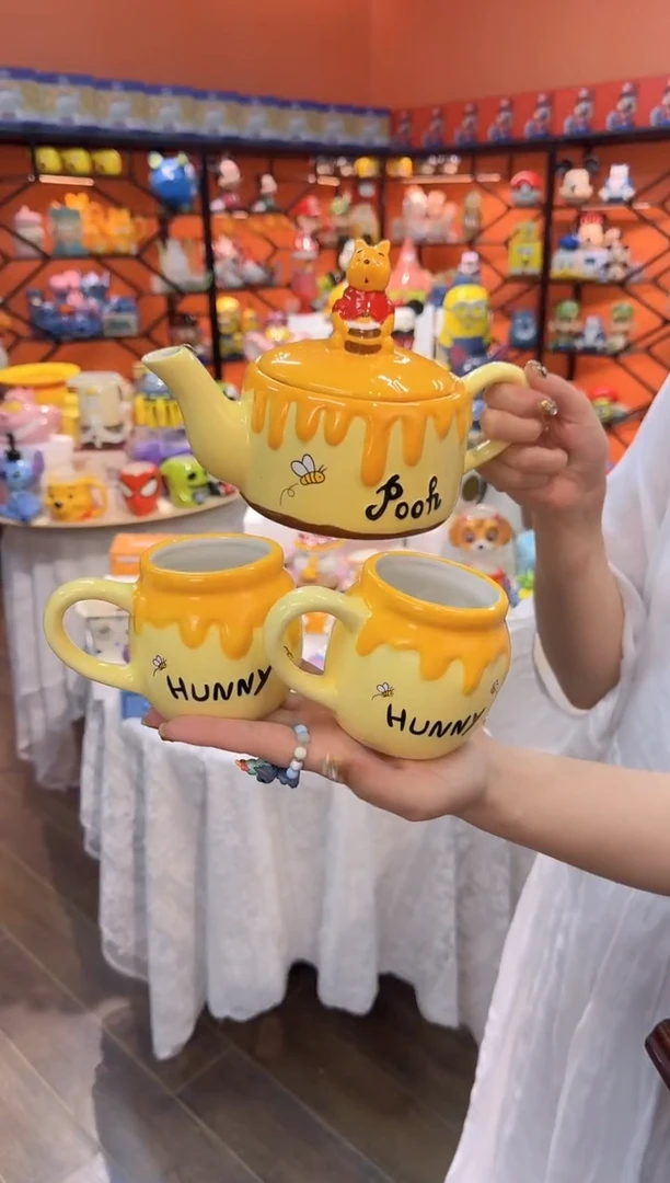 瓷片@@陶瓷维尼熊一壶二杯