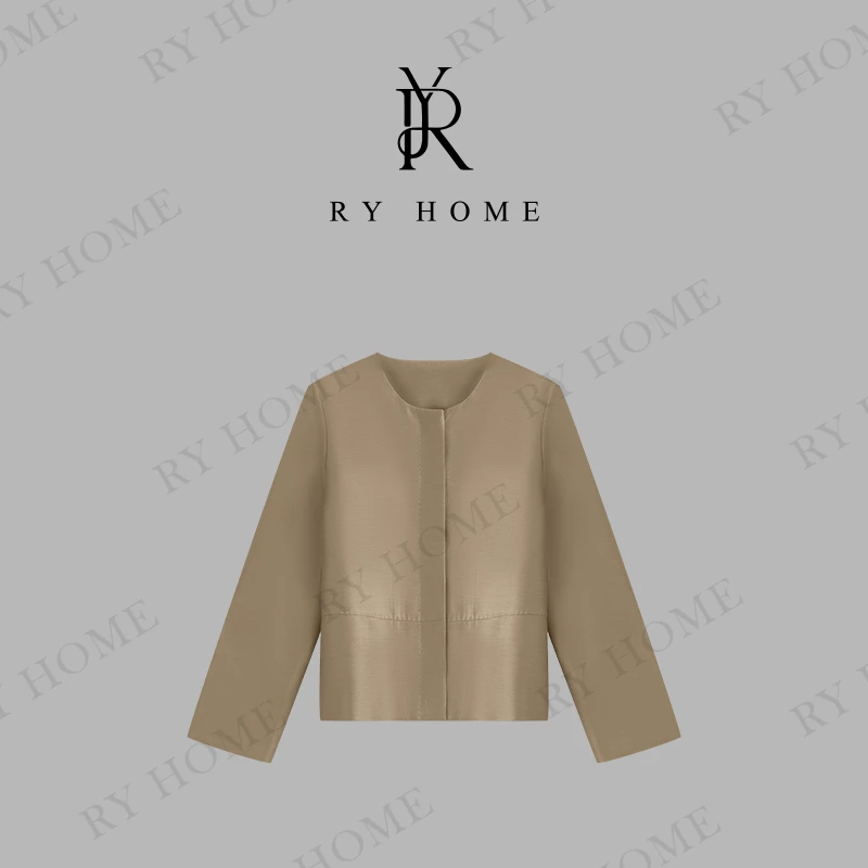 【容雨RYHOME】23姆米桑蚕丝＋羊毛宽松纯色无领女士外套251W2171
