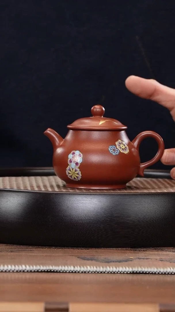 【闪购商品】紫砂茶壶《清》朱泥珐琅彩潘壶