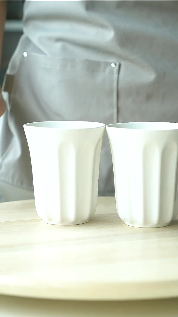 陶瓷微瑕极简白喇叭杯两只装@4-2@