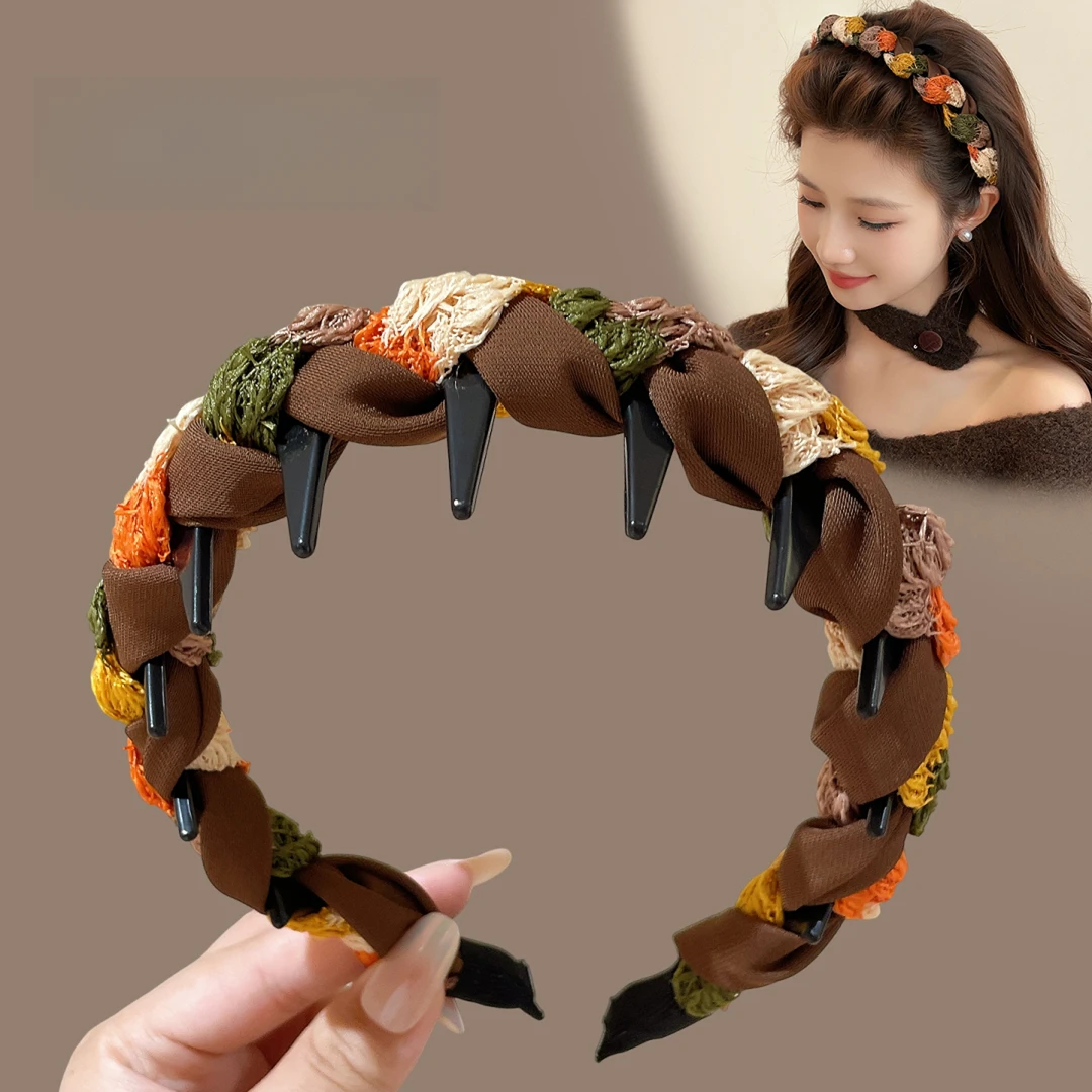 秋冬复古拼色布艺高颅顶发箍女2025新款波浪洗脸头箍压发发卡发捆