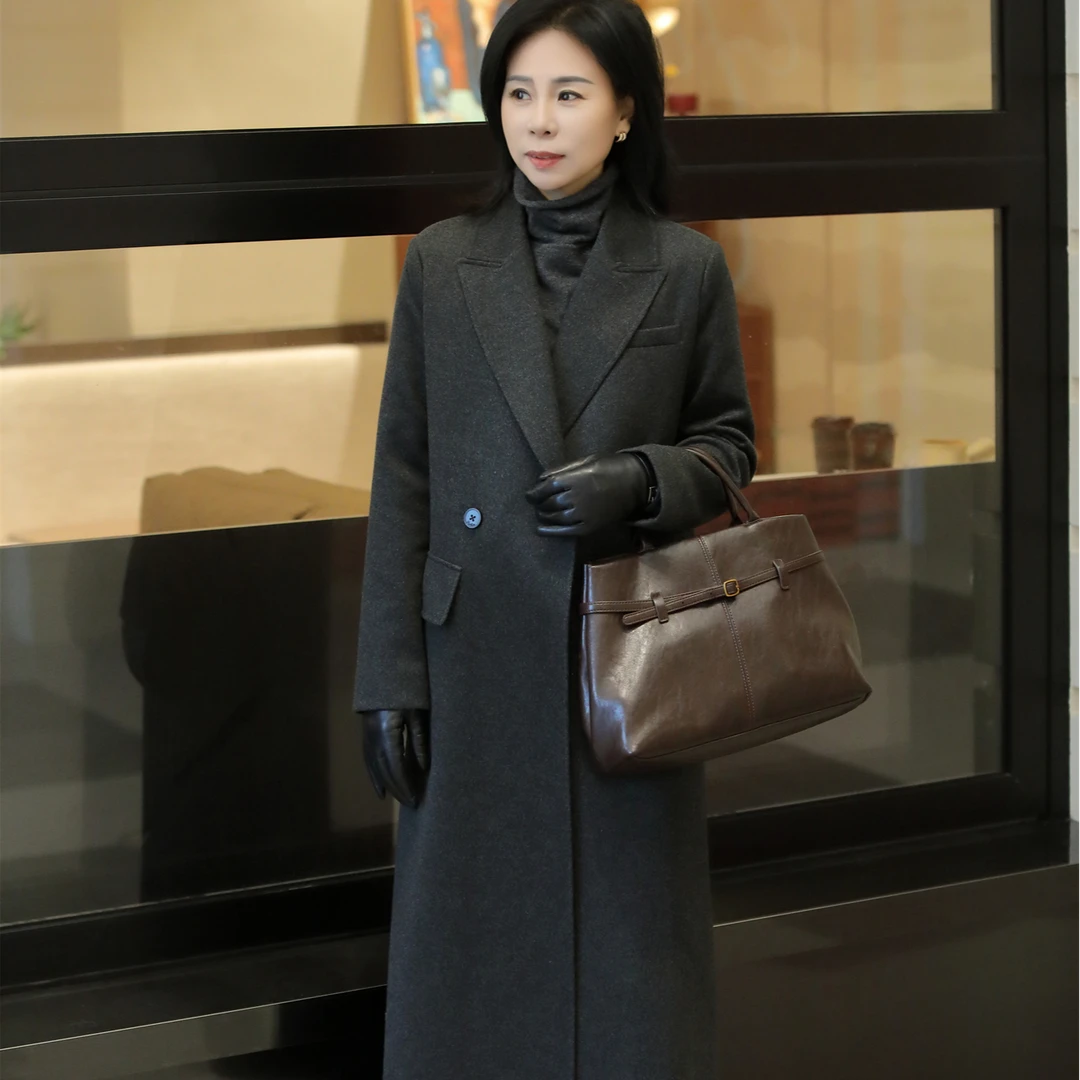 【杜小小】“大气笃定”秋冬宽松简约气质时尚显瘦羊毛大衣外套98833