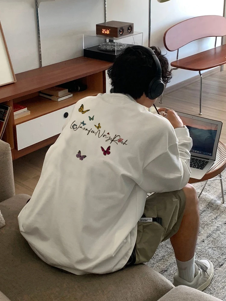 【100%重磅纯棉】美式cleanfit长袖T恤简约运动休闲秋季宽松透气ins