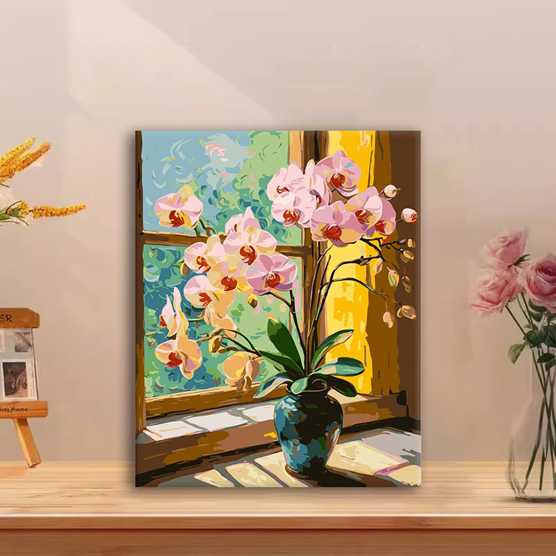 (油画蝴蝶兰）diy数字油画手绘填色解压手工礼物丙烯客厅装饰画