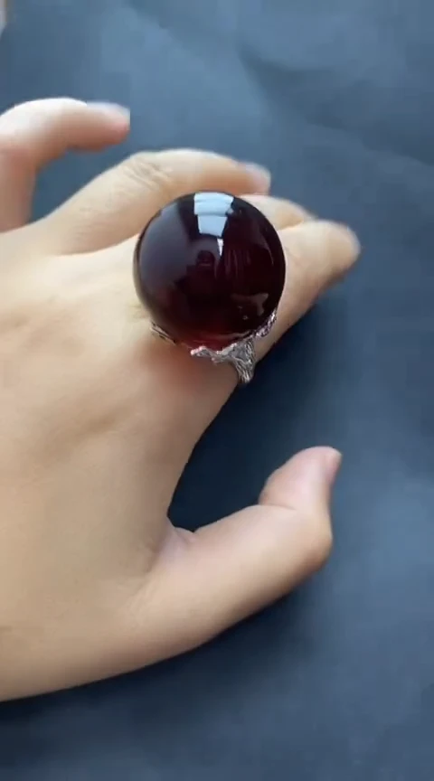 银S925镶嵌琥珀裸石琥珀戒指