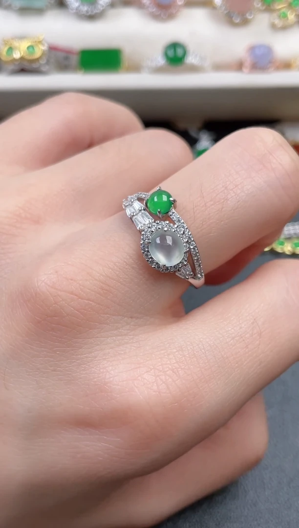 银S925镶嵌戒指翡翠1