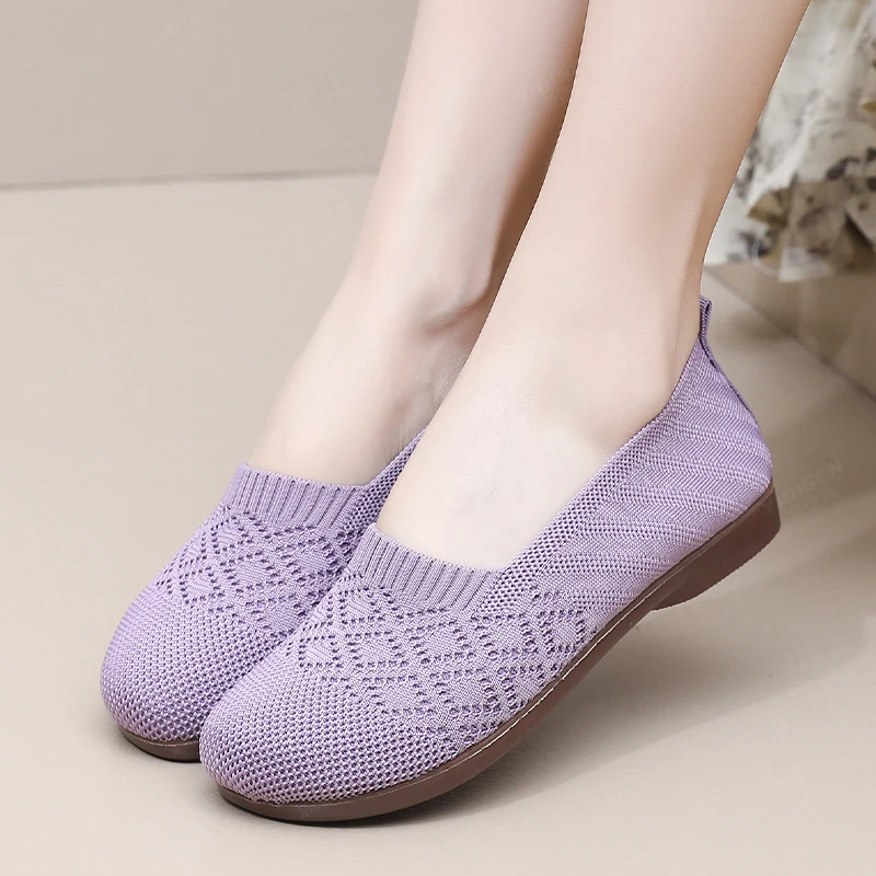 意迪森春季女鞋新款老北京布鞋软底防滑一脚蹬飞织透气浅口妈妈鞋