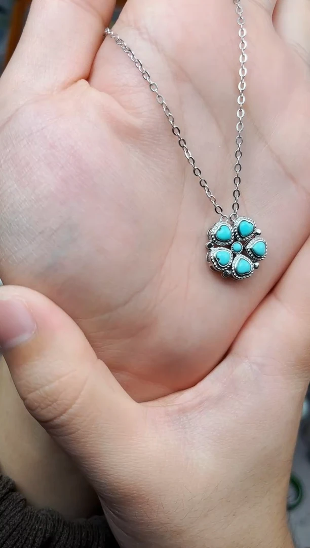 银S925镶嵌绿松石颈饰四叶草06