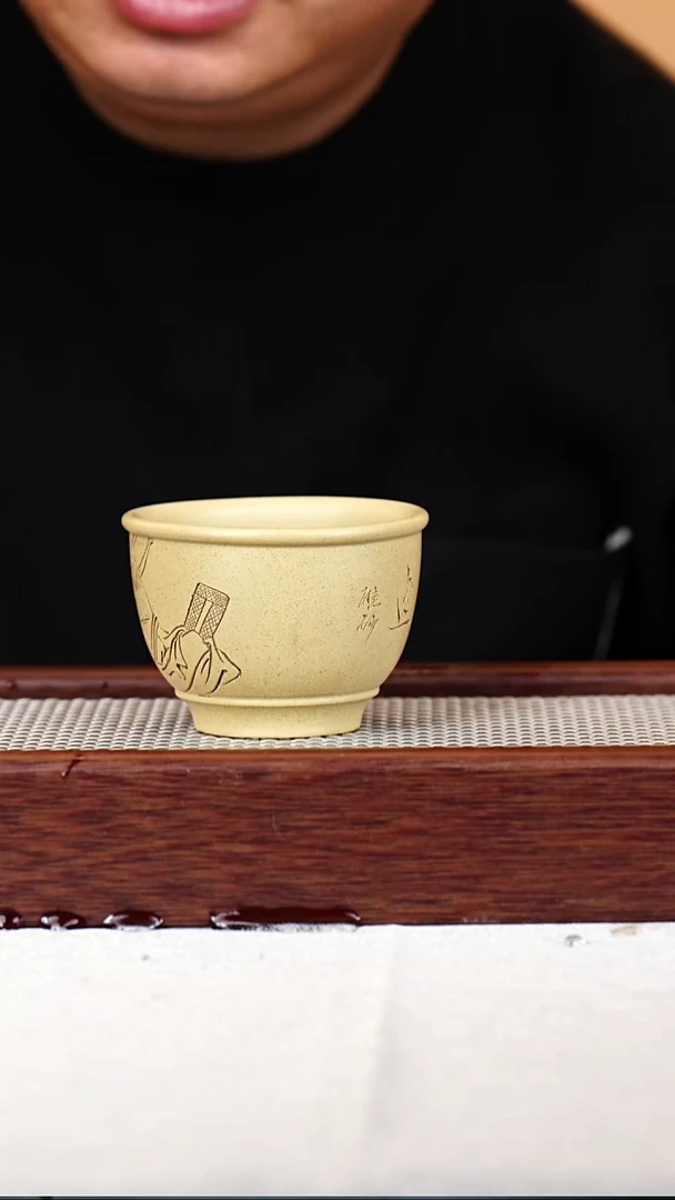 茶杯紫砂宜兴紫砂主人杯 本绿  纯手刻绘 471