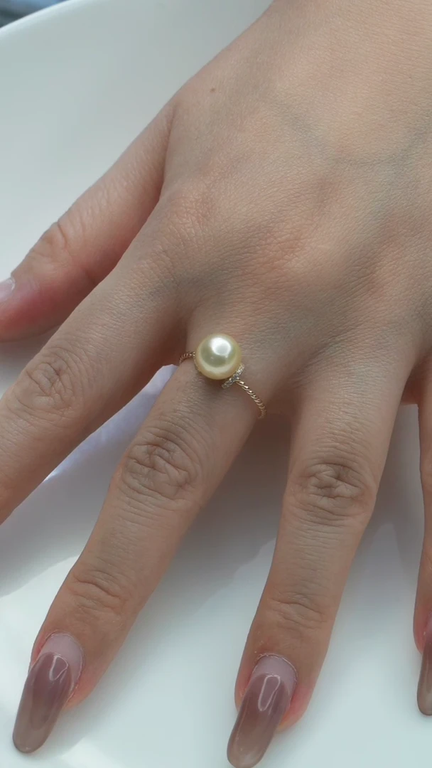 【闪购商品】海水珍珠戒圈14K金镶嵌海水南洋金戒指