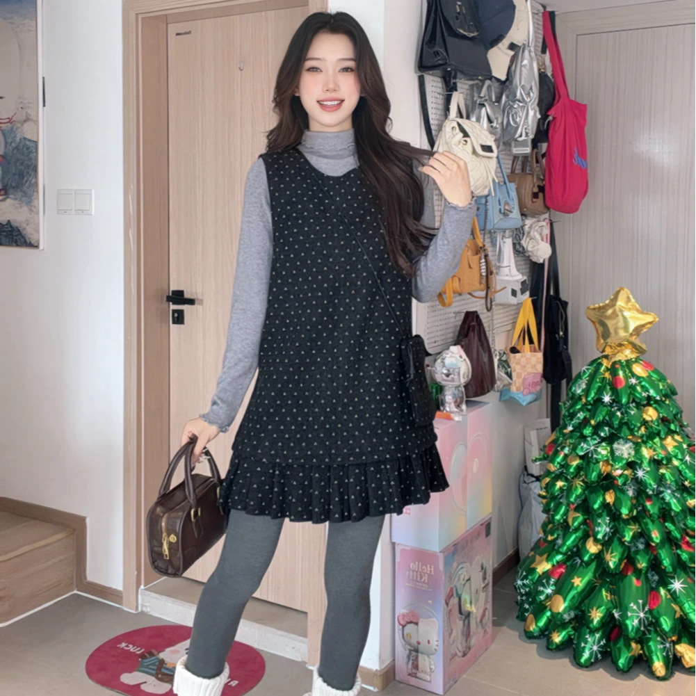 法式时尚套装上衣裙子针织秋冬韩版小香风宽松千鸟格套装春秋