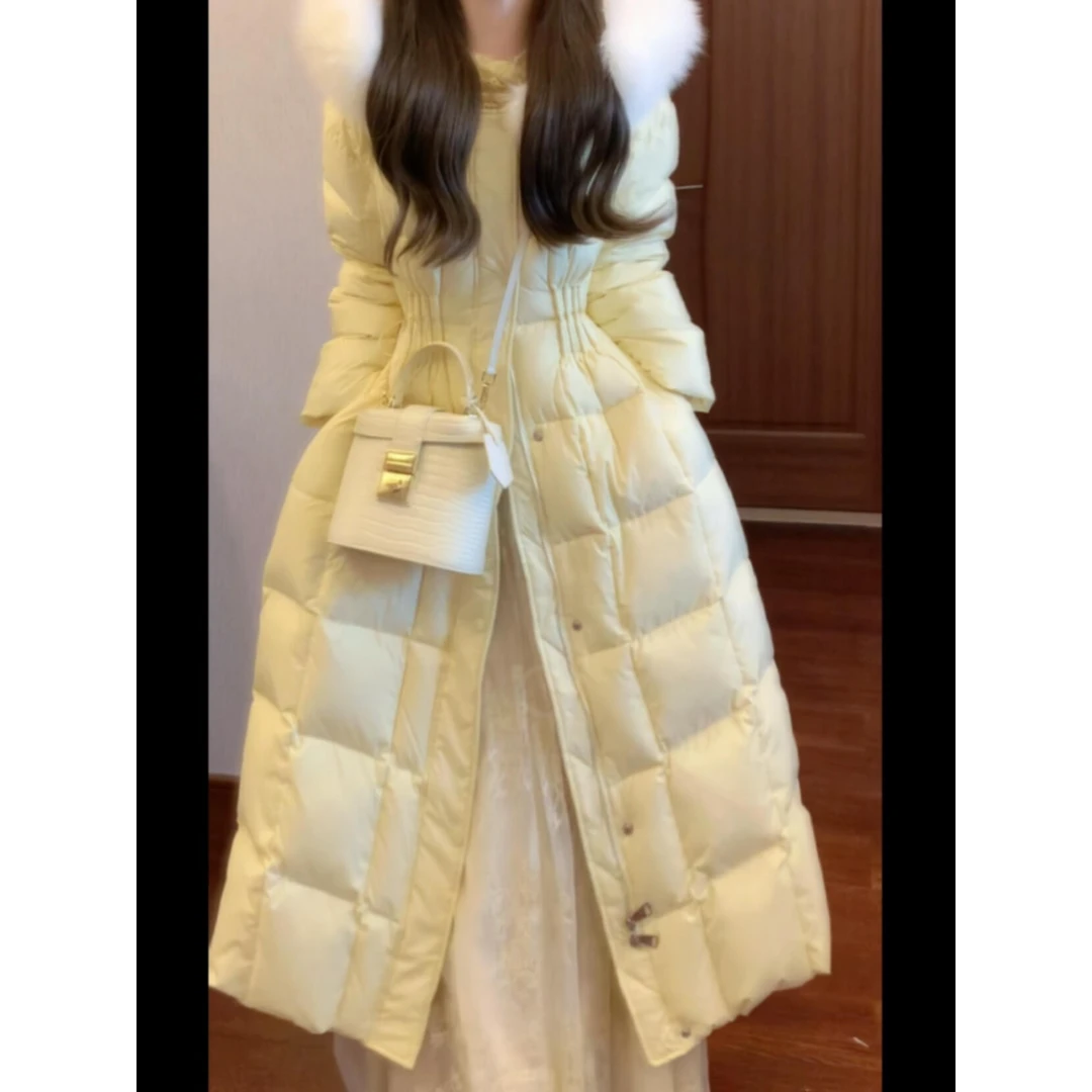 2025秋冬新款温柔甜美风奶香毛领连帽棉服外套配高腰显瘦半身裙女