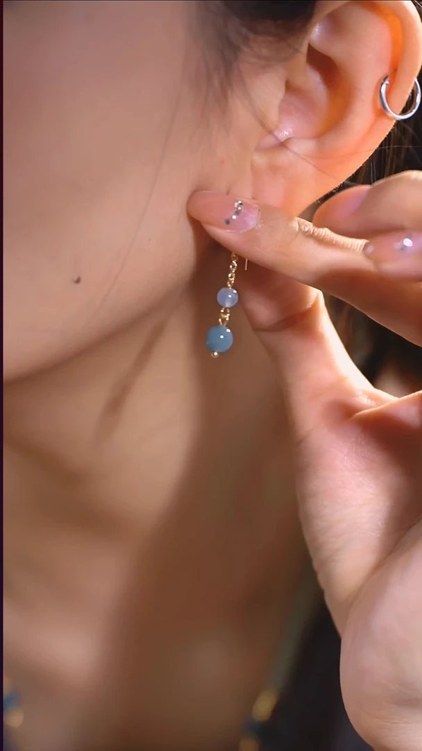 未镶嵌翡翠耳饰蓝水耳饰