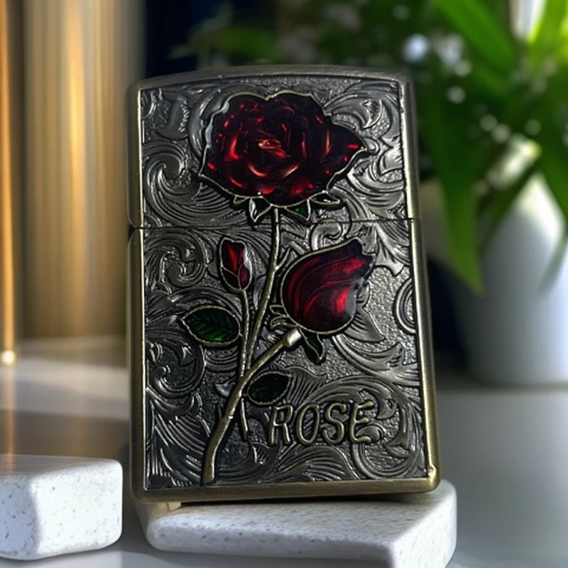 【ZK36-1玫瑰青铜】145-火红玫瑰打火机(需自行加油)