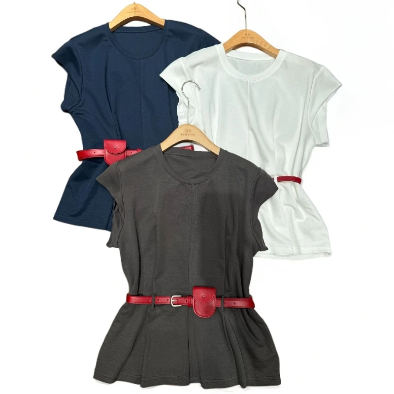 60510两色净版收腰显瘦腰带无袖上衣