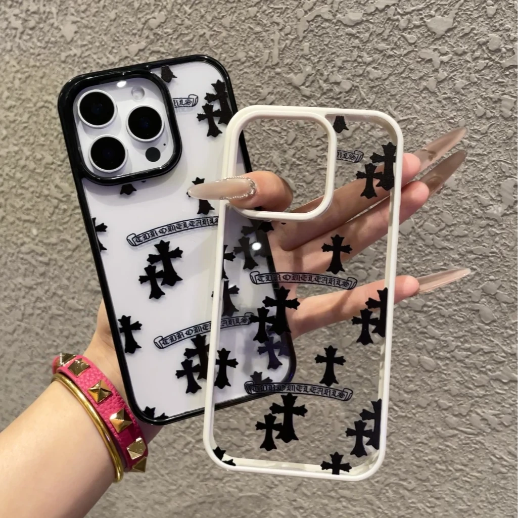 潮牌十字架适用于苹果16pro手机壳15/14亚克力11/1硬背软边男女12