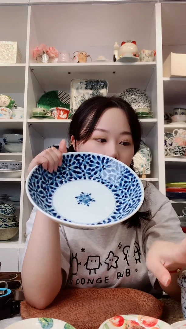 陶瓷蓝凛堂蛸唐草大深盘21cm