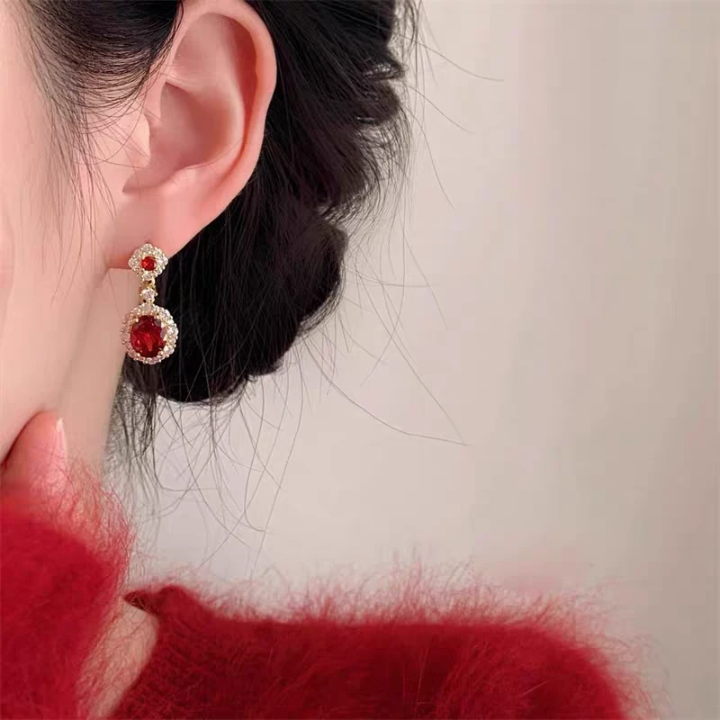 纯铜耳饰 复古舞会」法式复古红色耳饰蚊香盘耳夹女轻奢显白秋冬