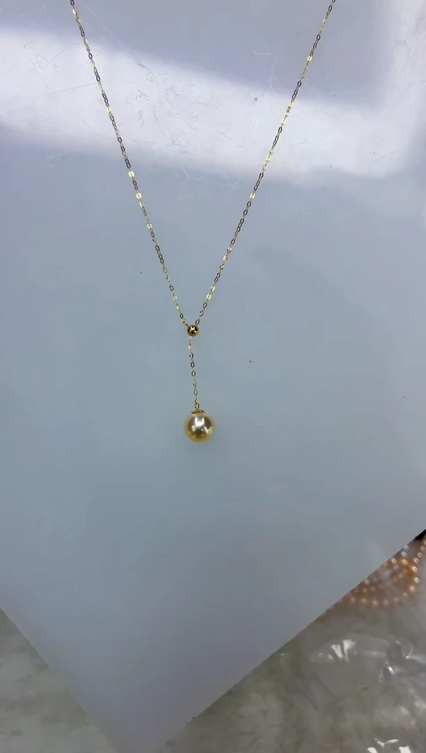 18K金镶嵌DA海水珍珠羽皇金Y链7-8 y163