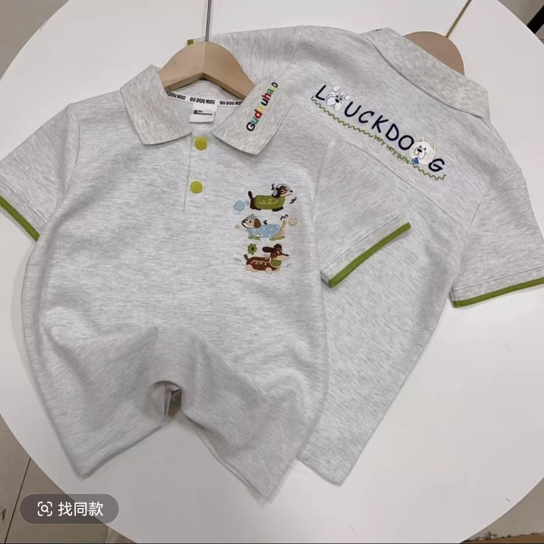 [高定珠地棉重工刺绣腊肠狗]2025新款男童女童春夏POLO短袖