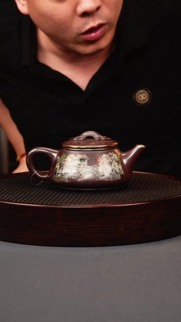 茶壶紫砂石红珐琅彩忆江南石瓢