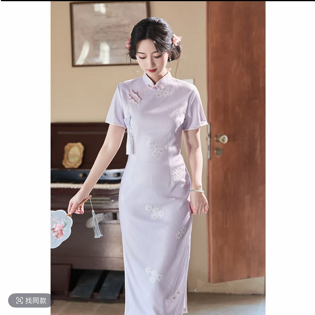 显瘦夏季新款复合刺绣新中式旗袍气质减龄连衣裙8893#