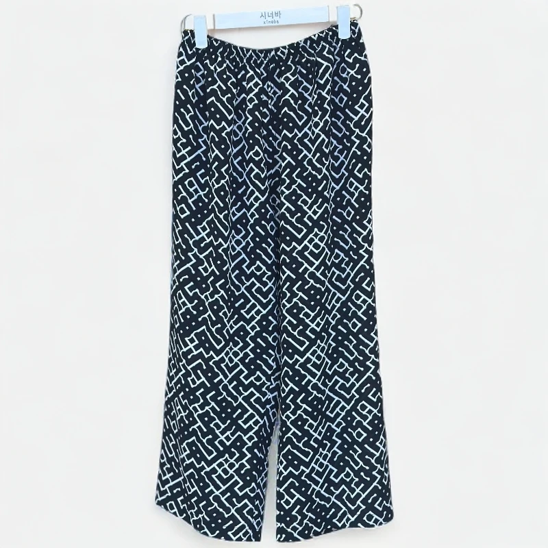 【xineba新】韩国女士白色大格纹凉爽黑裤子时尚舒适百搭