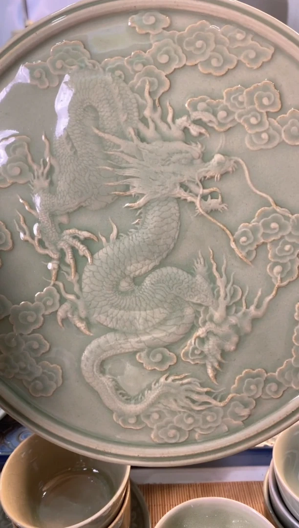 耀州窑老*21cm龙盘【000001】