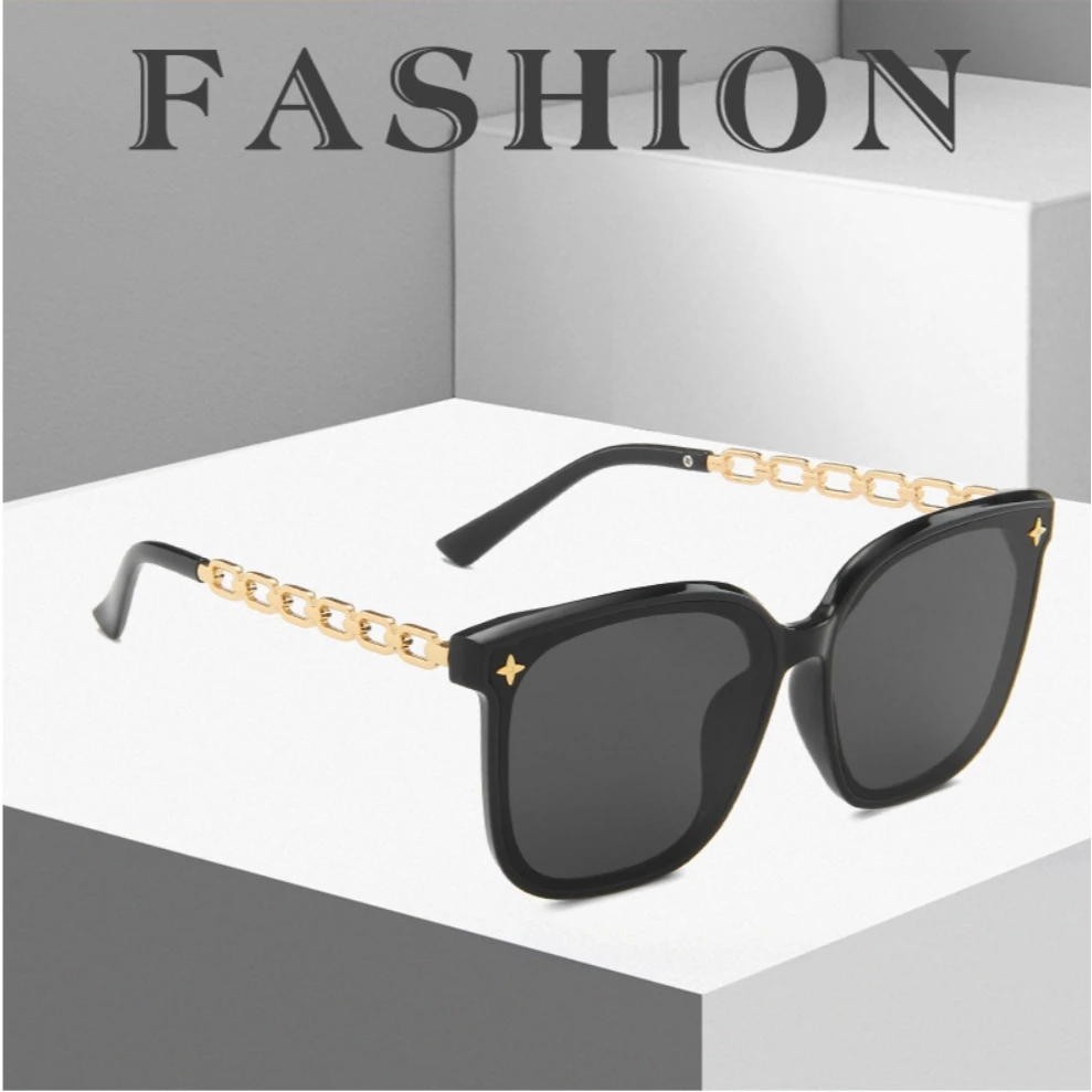 【高级感墨镜】新款大框墨镜女防紫外线太阳镜设计感链条镜腿潮墨镜